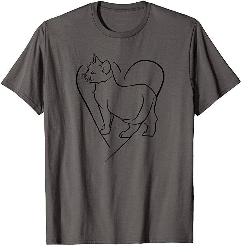 Love (Heart) Domestic Cat / Kitten – Line Art T-Shirt