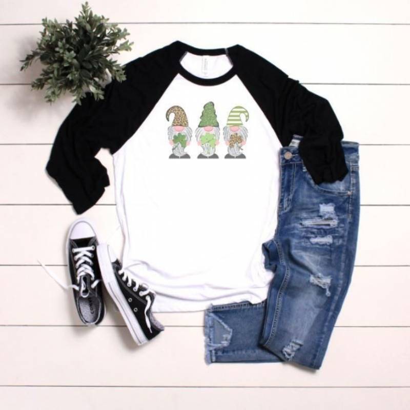 St. Patricks Day gnome raglan, shamrock raglan, gnome leopard raglan, gnome shirt, womens St Patricks Day raglan, St Patricks Day raglan