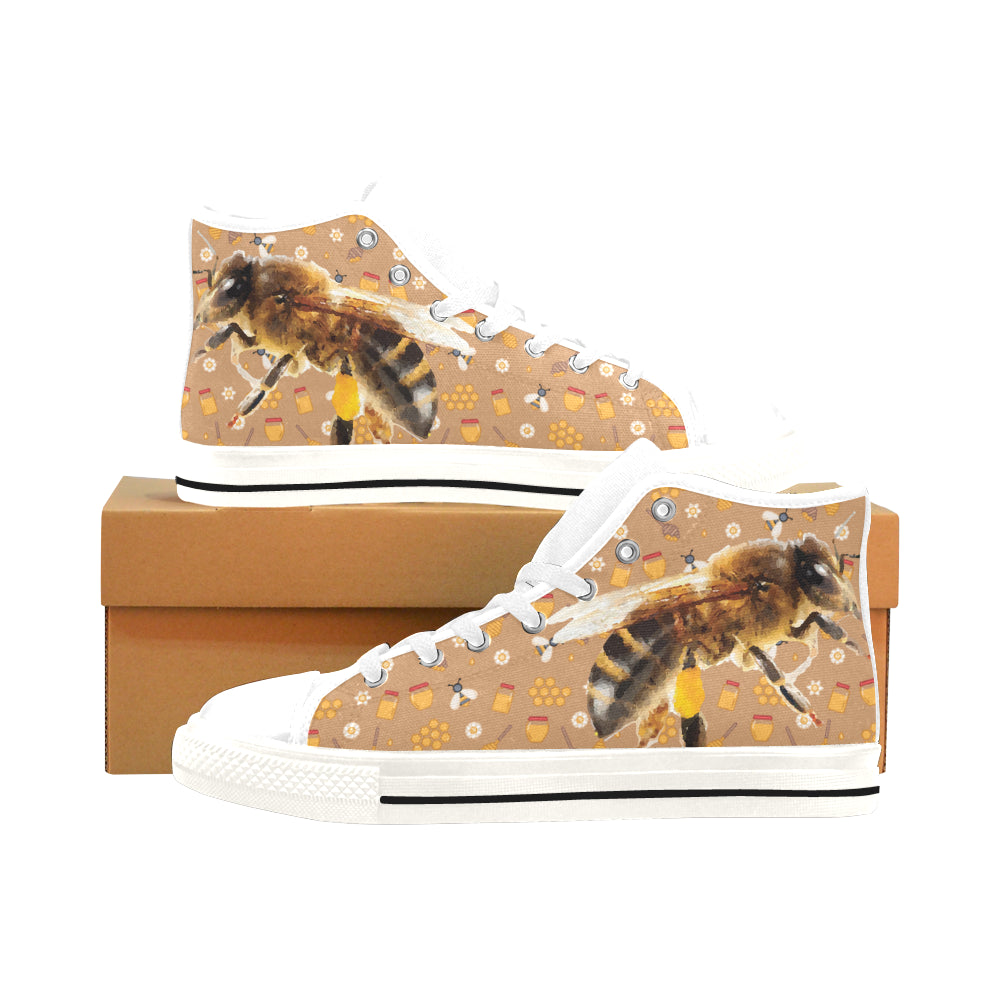 Queen Bee White Men’s Classic High Top Canvas Shoes /Large Size