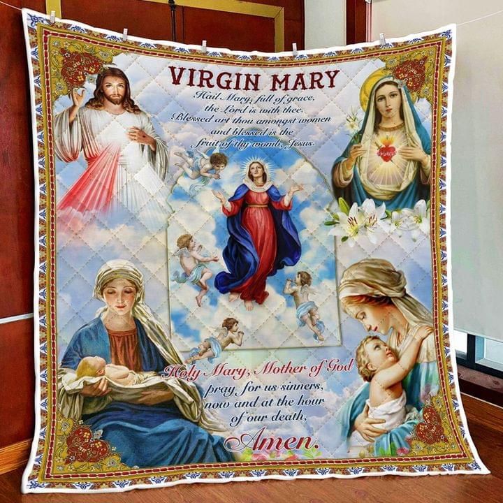 Virgin mary hail mary full of grace the lord is with thee amen christmas jesus god Quilt Blanket