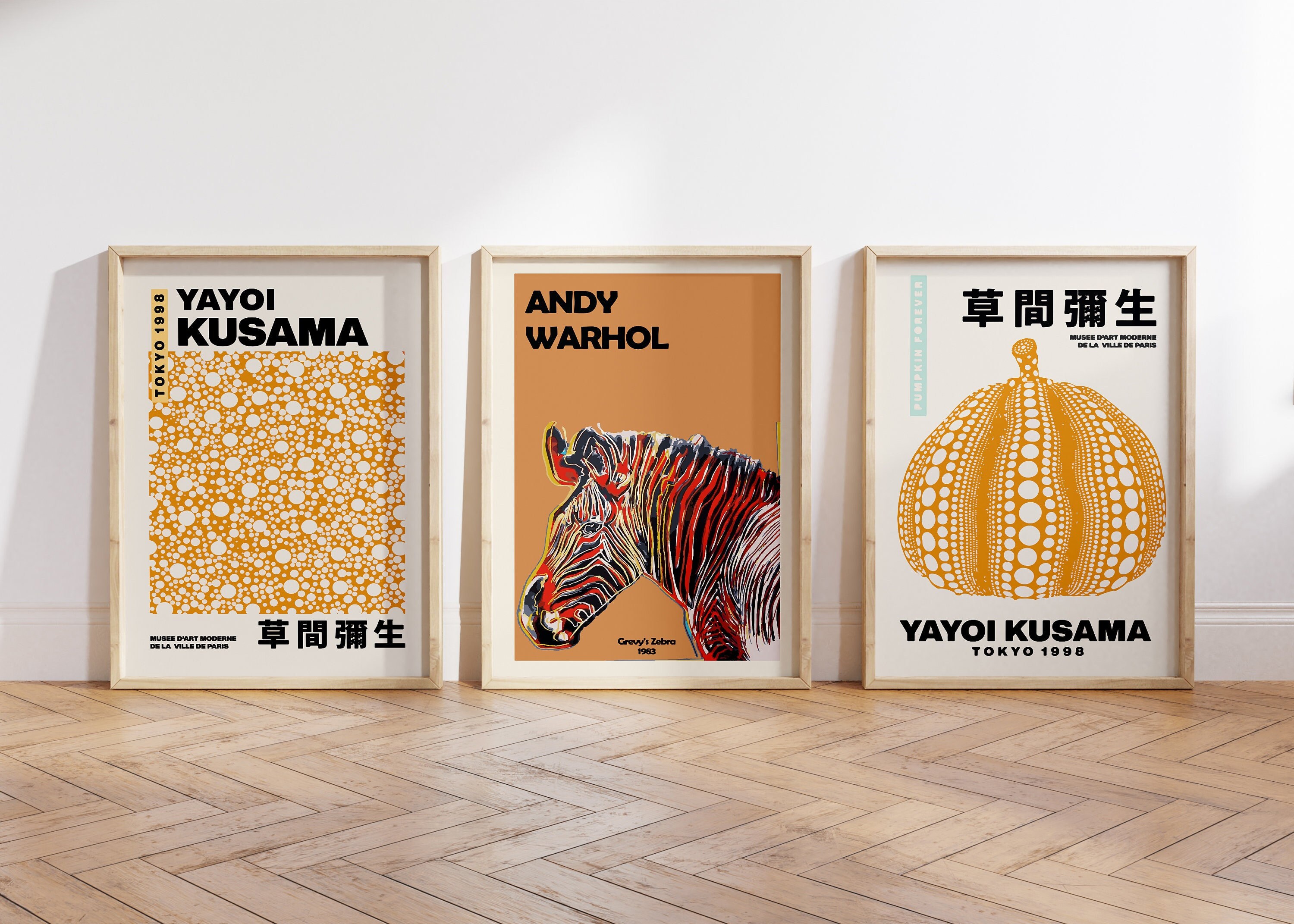 Gallery Wall Set, 3 Piece Wall Art, Yayoi Kusama Poster, Andy Warhol Poster, Yayoi Kusama Print, Printable Wall Art