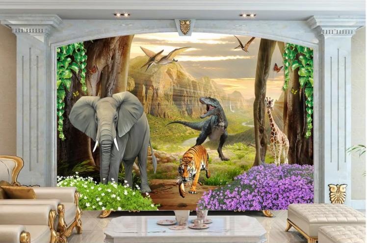 3D Animal Elephant Dinosaur Tiger Floral Wall Mural Wallpaper Lll 1387