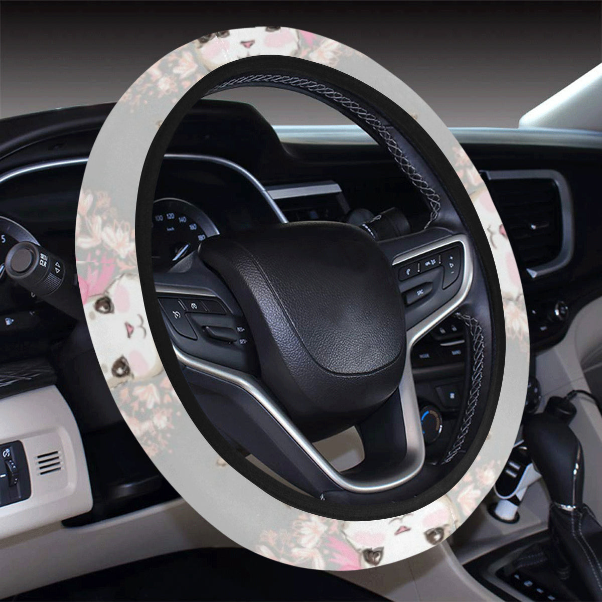 Rabbit Pattern Print Design Rb07 Steering Wheel Cover With Elastic Edge