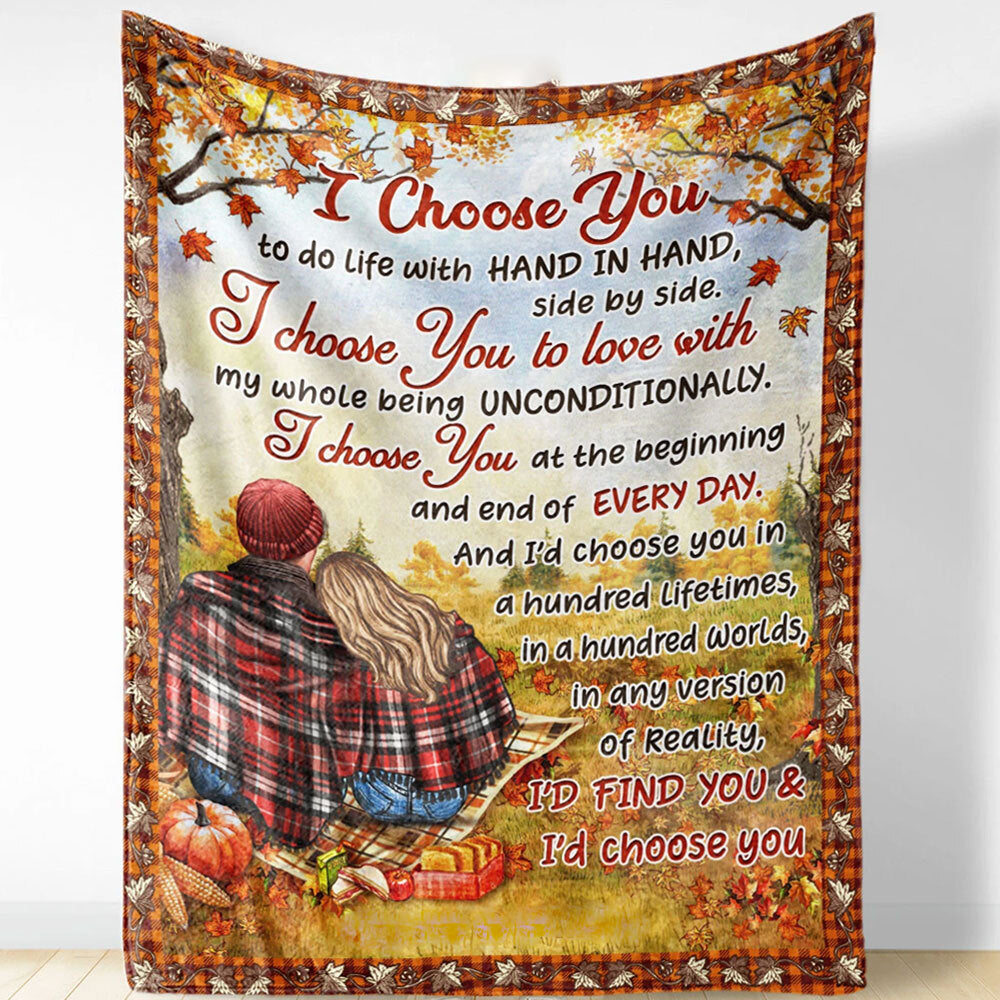 Autumn Couple I Choose You Fleece Blanket Home Decor Bedding Couch Sofa Soft And Comfy Cozy