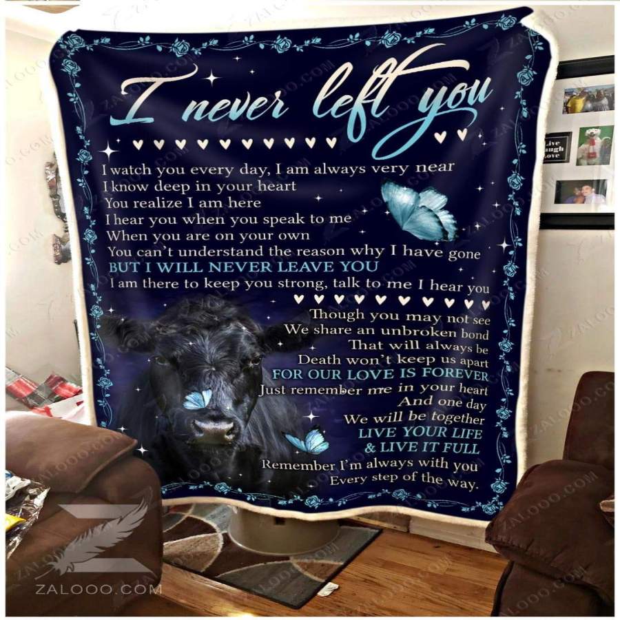 Zl – Fleece blanket – Black Angus cattle – I never left you