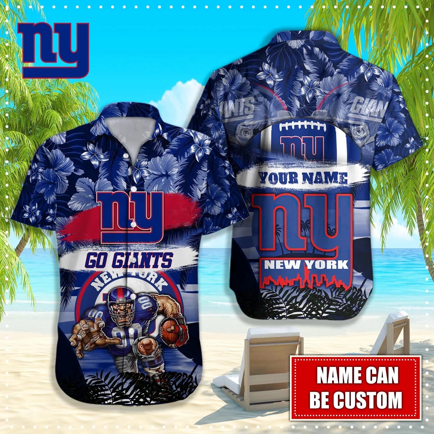 Personalized New York Giants Hawaiian Shirt Mascot