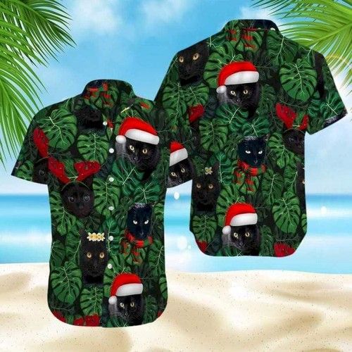 Christmas Black Cat Hawaii Aloha Shirts Ha23899