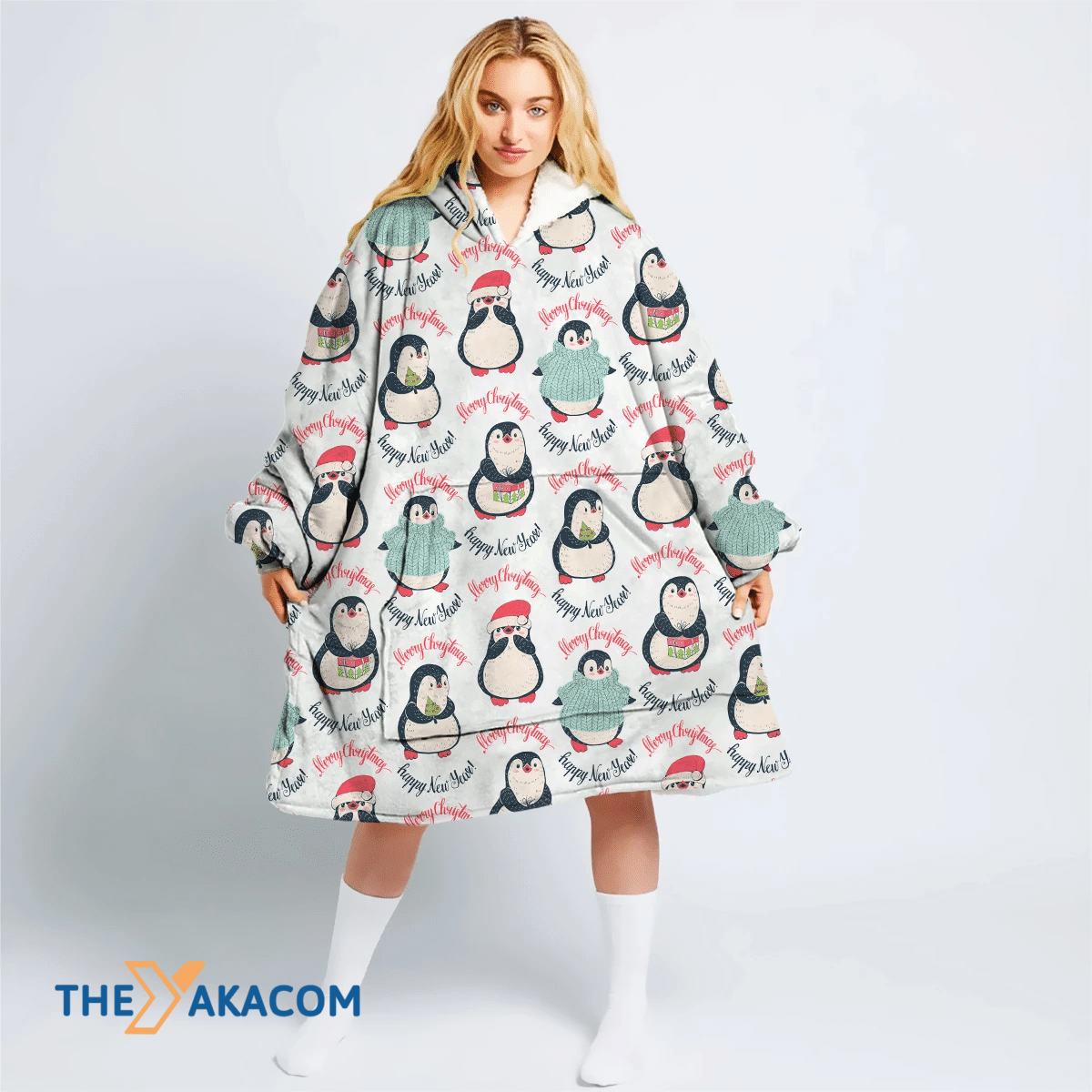 Merry Christmas And Happy New Year Cute Penguin Hoodie Blanket