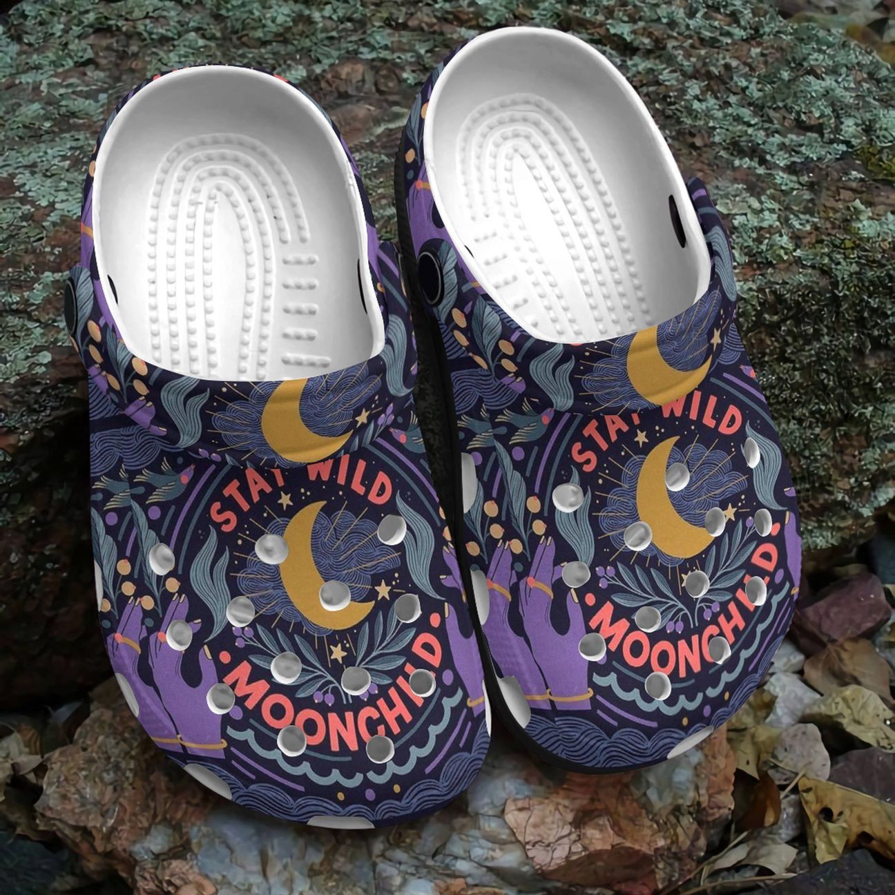 Hippie Personalized Clog, Custom Name, Text, Color, Number Fashion Style For Women, Men, Kid, Print 3D Moon Child