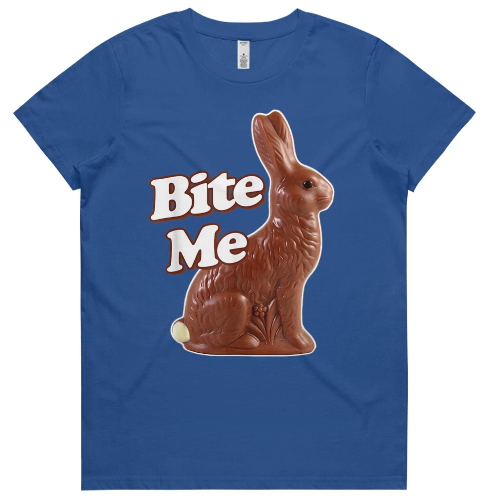 Bite Me Funny Chocolate Easter Bunny Womens Tshirts