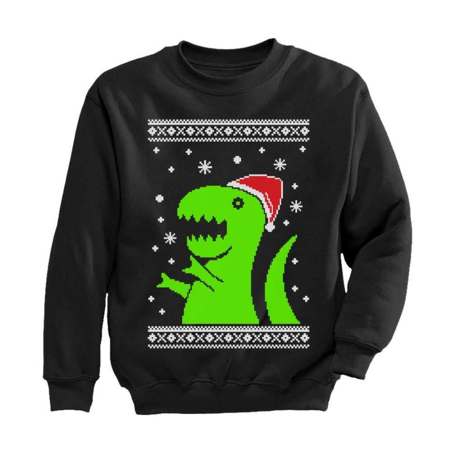 Big Green Trex Santa Ugly Christmas Sweater – Funny Toddler/Kids Sweatshirt