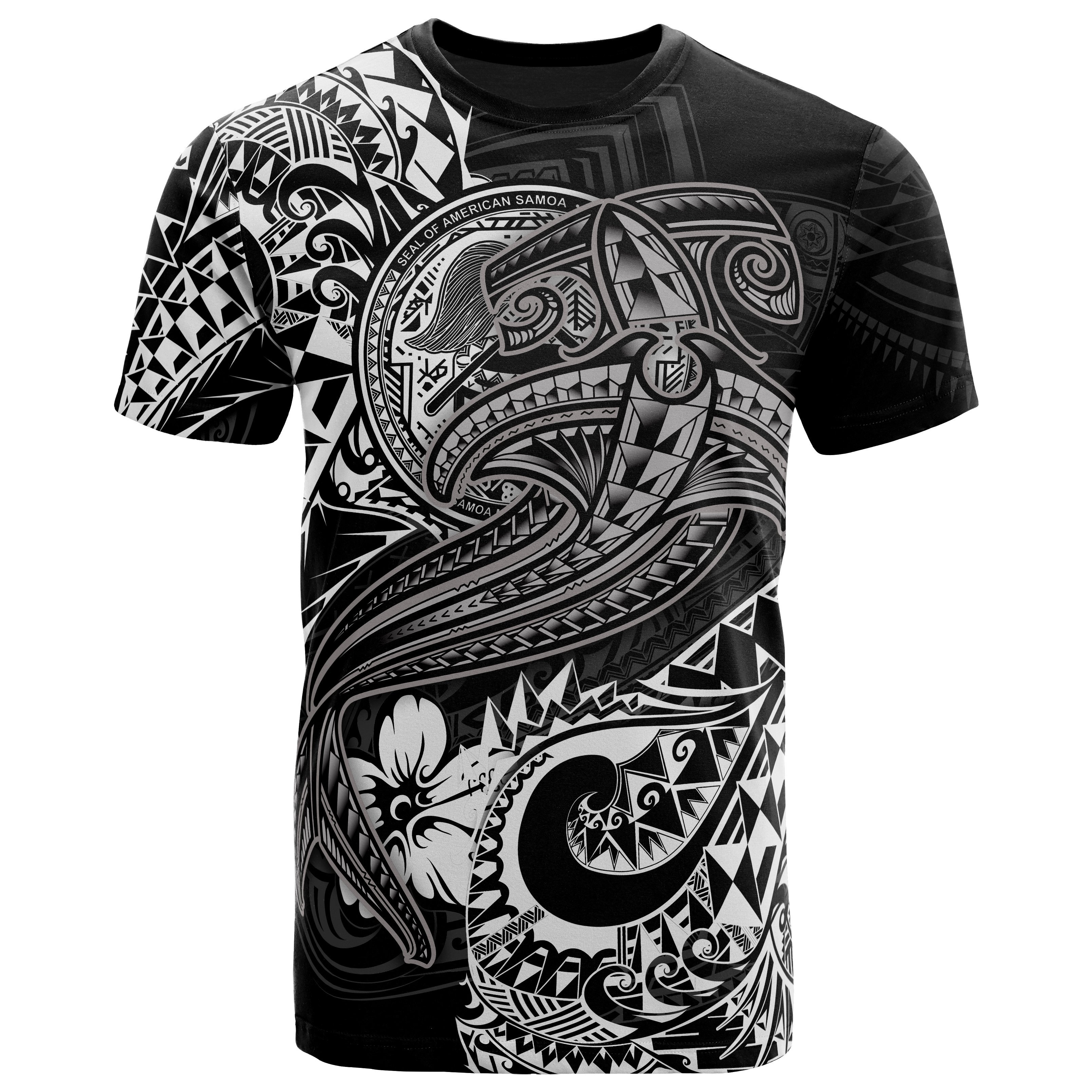 American Samoa T-shirt – White Shark Polynesian Tattoo – BN18