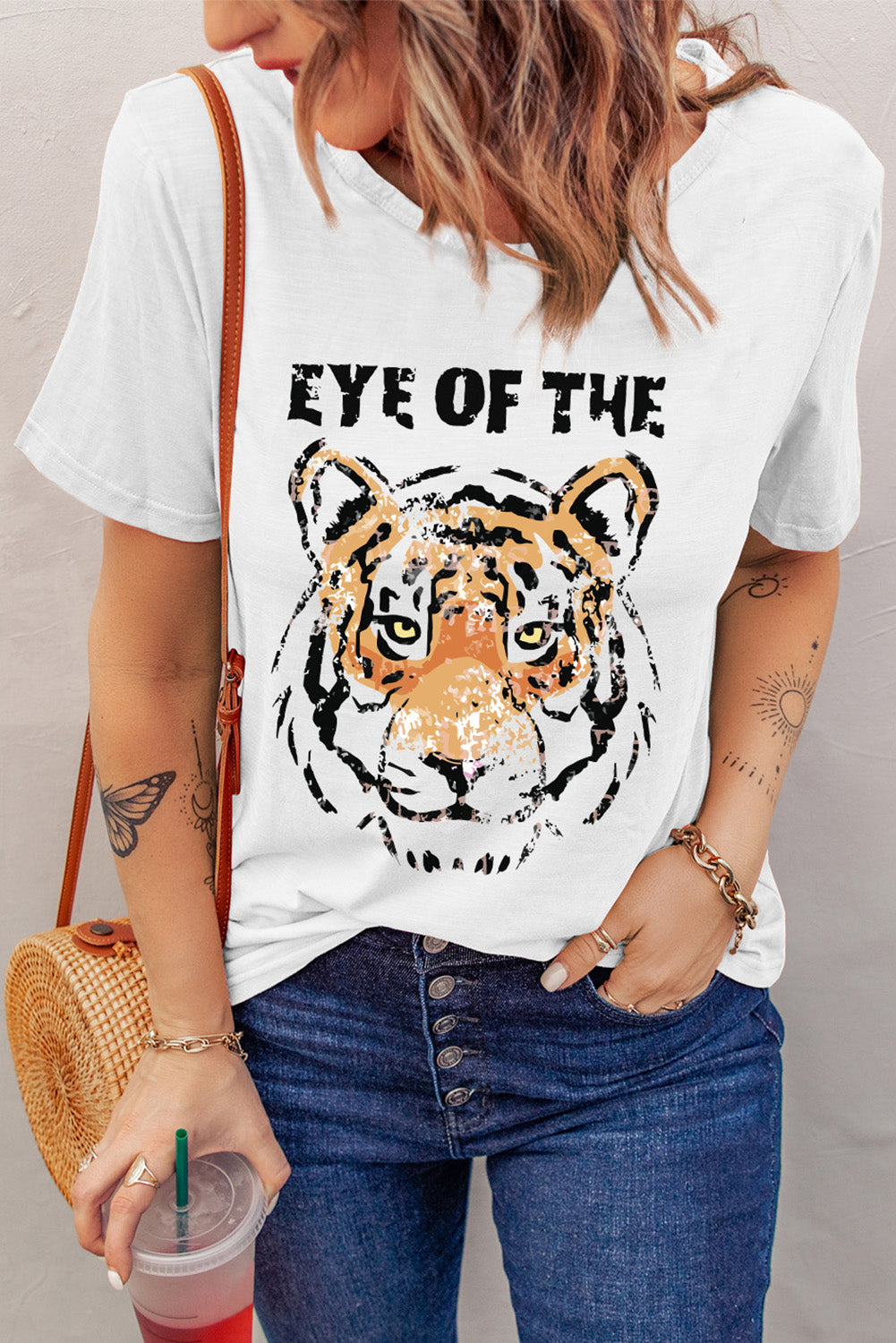 White Tiger Print Short Sleeve T-Shirt