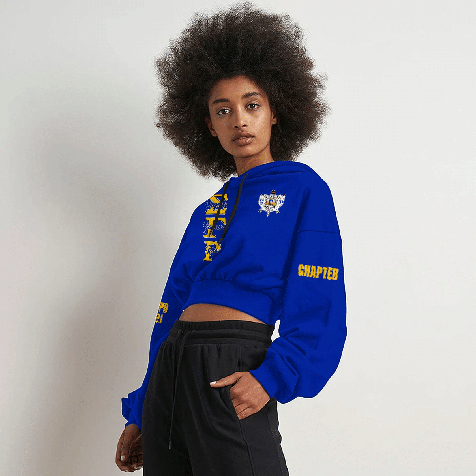 Wonder Print Hoodie – Personalized Sigma Gamma Rho Blue Croptop Hoodie