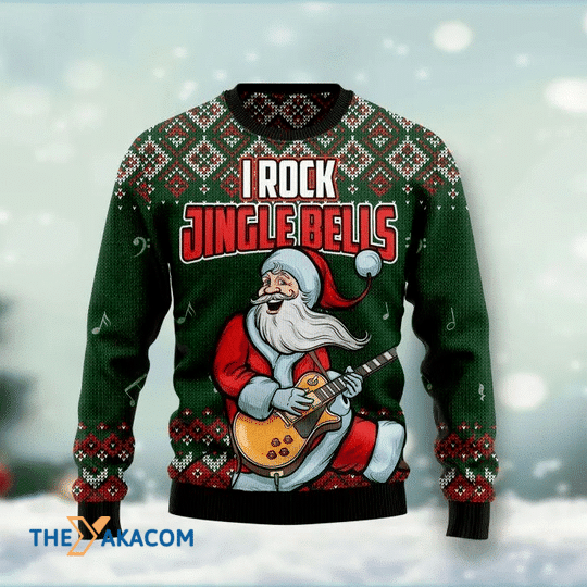 Merry Xmas Santa Clause I Rock Jingle Bells Gift For Christmas Party Ugly Christmas Sweater