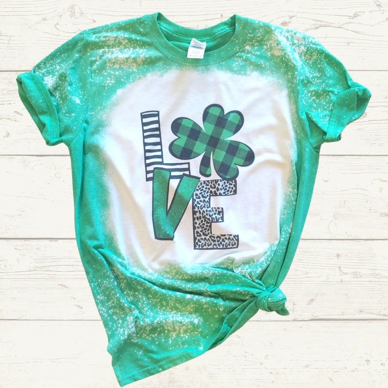 St Patrick’S Day Tee| Love | Bleached Tee | Clover | Shamrock | Lucky | Leopard | St Patty’S Day