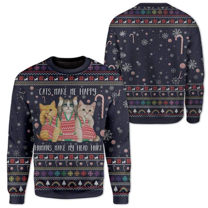 Cat  Make Me Happy Ugly Christmas Sweater | For Men & Women | Adult | Us6130