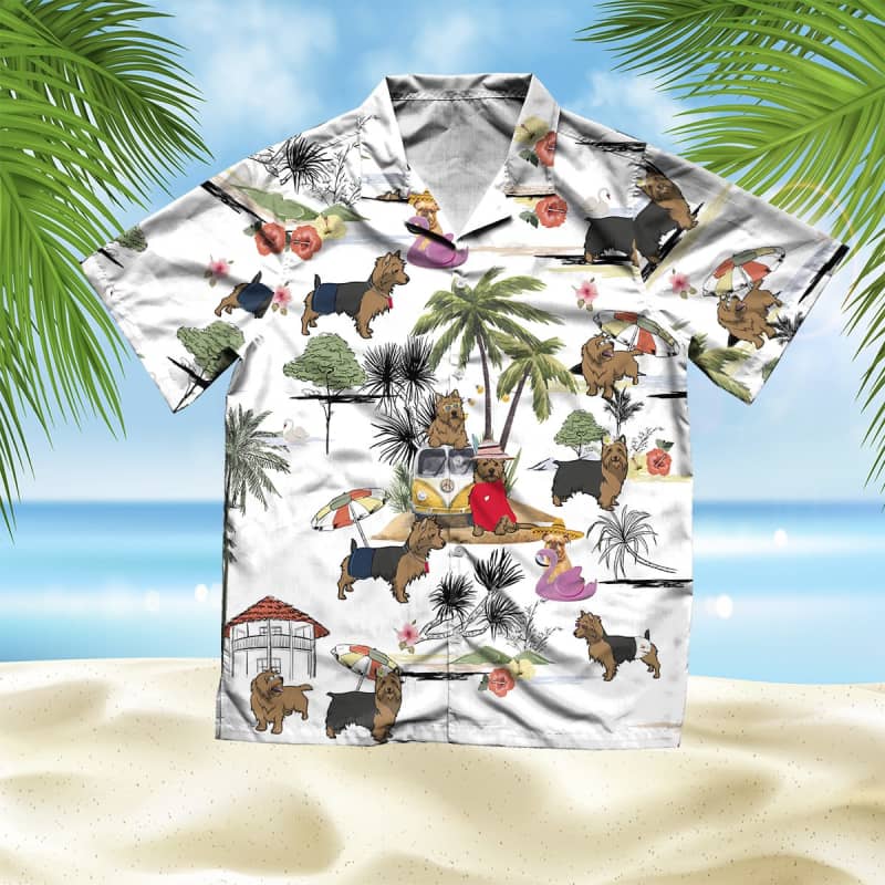 Unisex Australian Terrier Beach Hawaii Print Aloha Short Sleeve Casual Shirt Ha12539