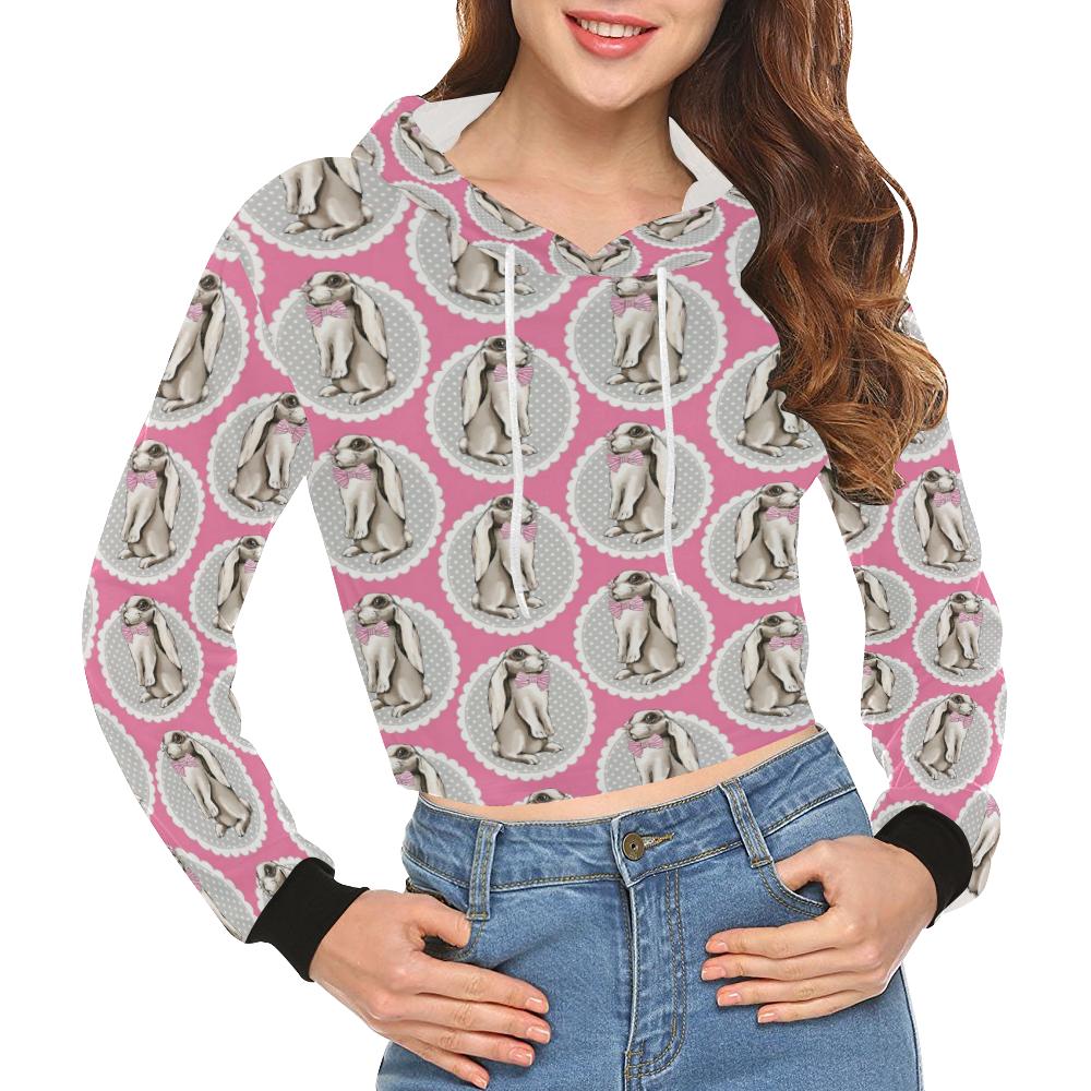 Rabbit Pattern Print Design Rb019 Women Cropped Hoodie