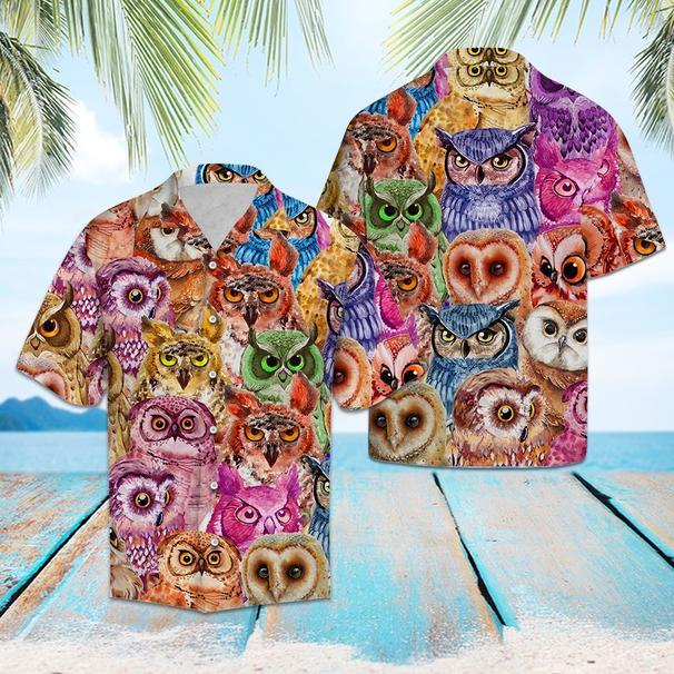 Owl Color Hawaii Unisex Print Aloha Short Sleeve Casual Shirt Ha26783