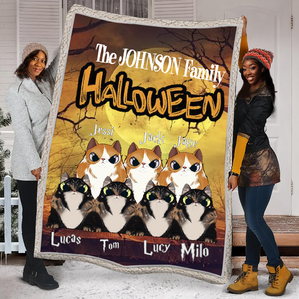 Fleece Blanket Beware Of The Angry Cats Halloween Personalize Fbl025