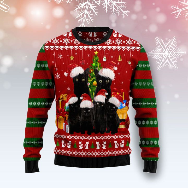 Black Cat Ugly Christmas Sweater | For Men & Women | Adult | Us5686