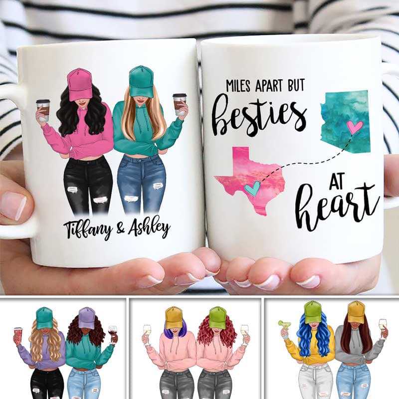 Long Distance Modern Girls Besties Front View Gift For Besties Sisters Siblings Personalized Mug