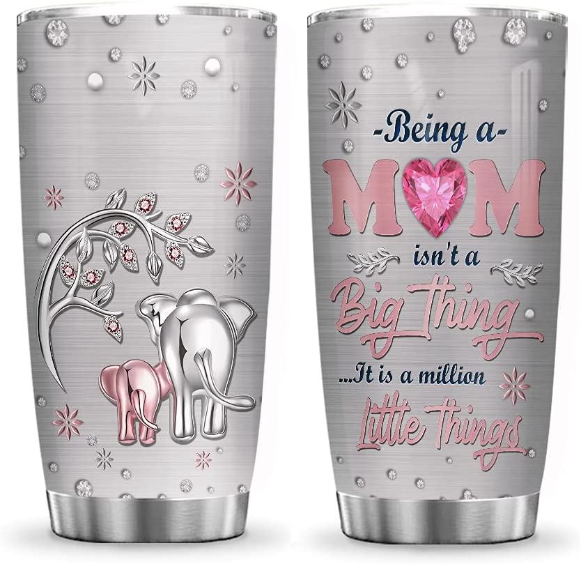 Elephant Tumbler, Being A Mom Jewelry Style Tumbler Cup With Lid, Mother’S Day Gift