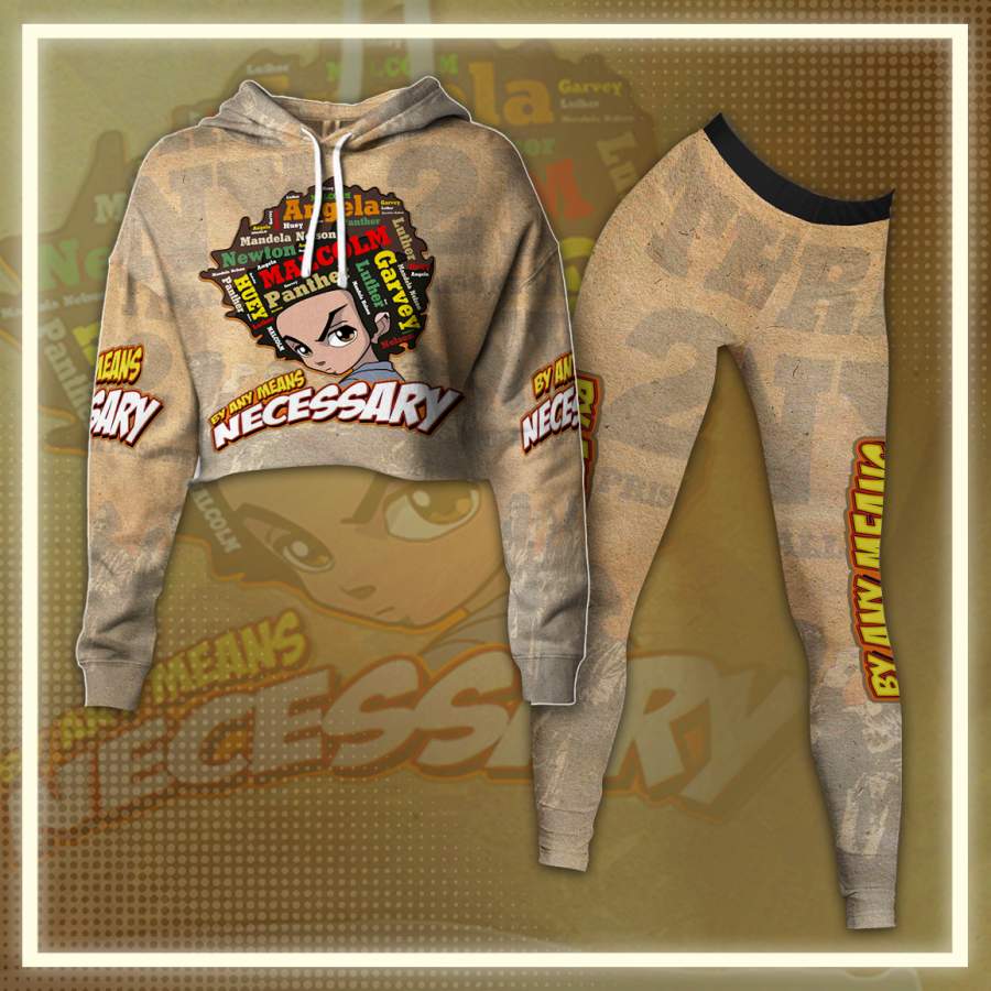 Huey Freeman Black Power Cropped Hoodie & Leggings Set