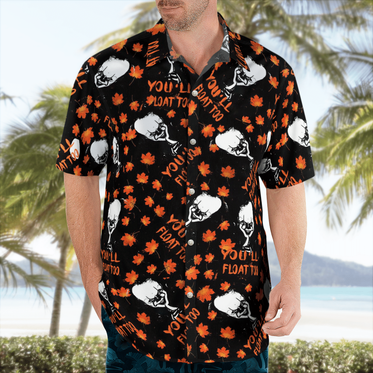 Pennywise It You Will Float Too Maple Leaf All Over Print Hawaii Shirt Black Ha80991