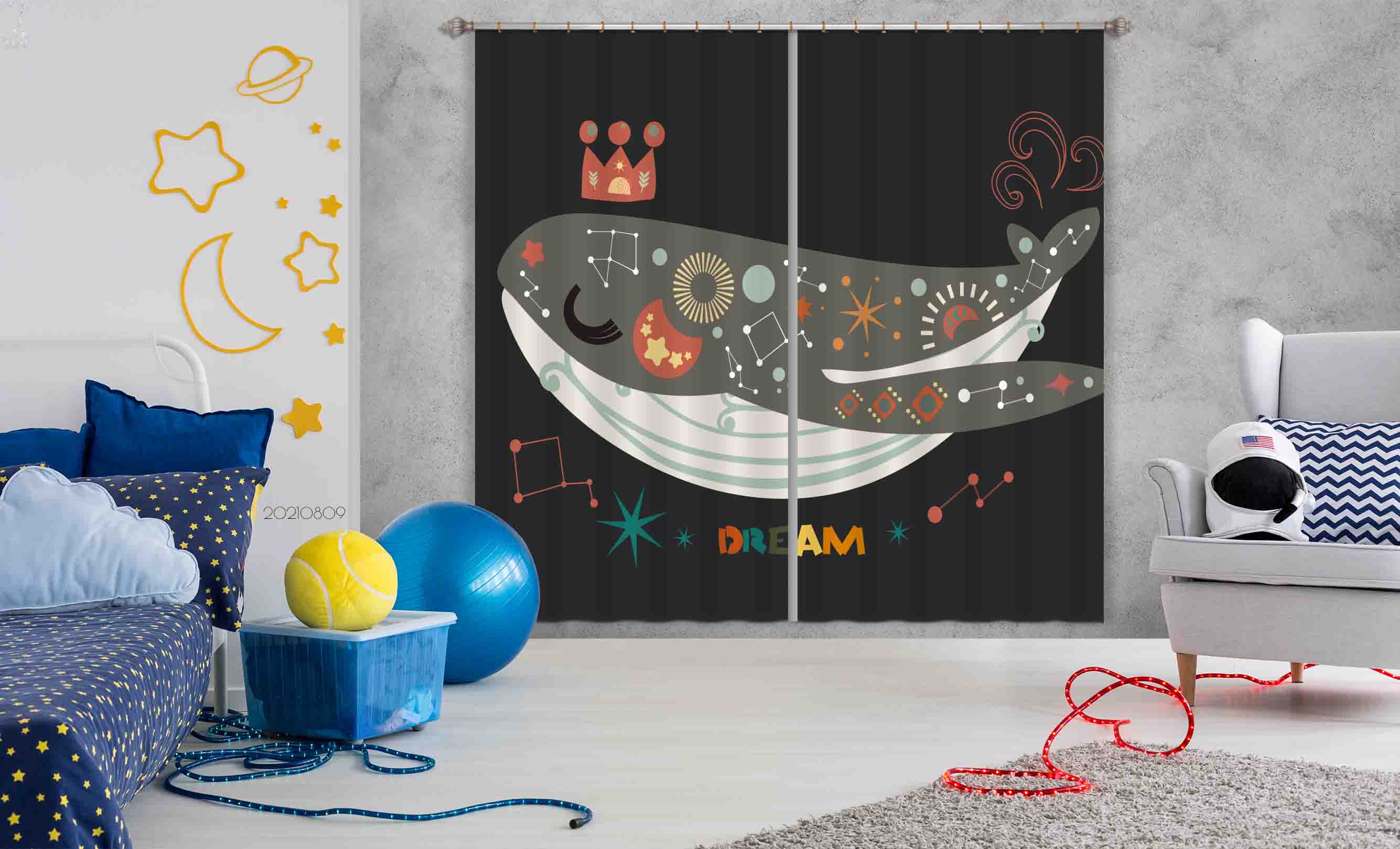 3D Cartoon Animal Whale Illustration Curtains And Drapes Lqh 61