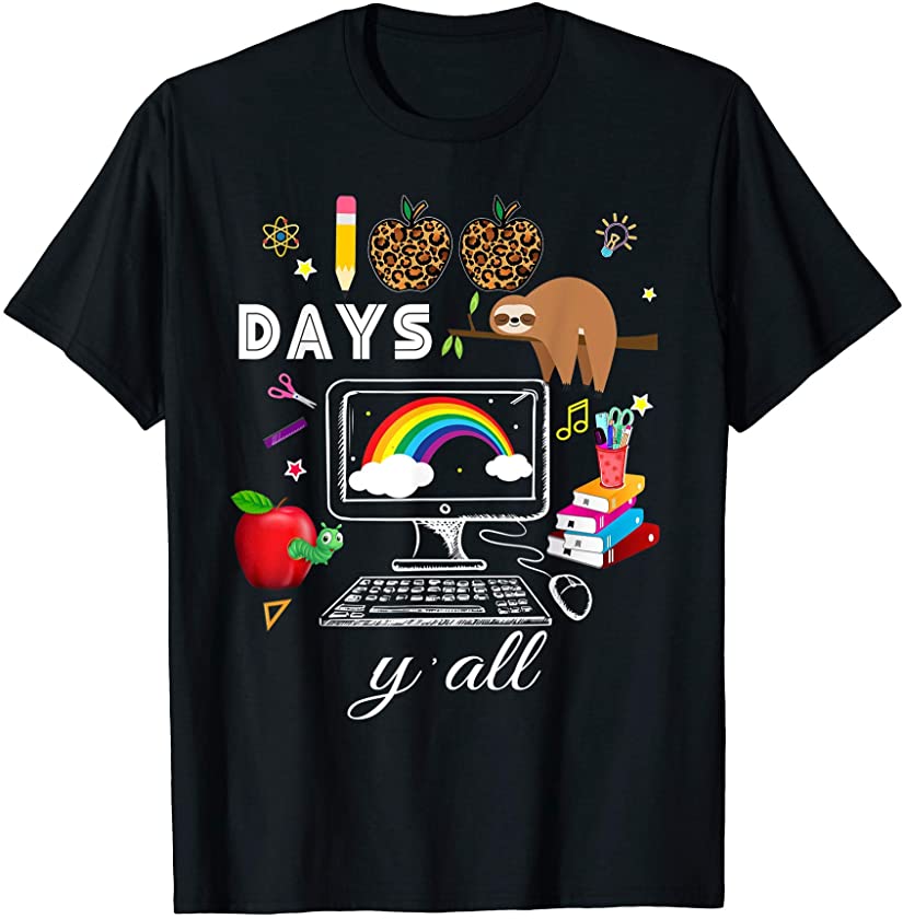 100th days y’all Virtual 100th Day of School sloth leopard T-Shirt