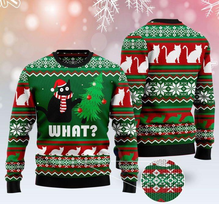 Black Cat What Pattern Ugly Christmas Sweater | For Men & Women | Adult | Us4358