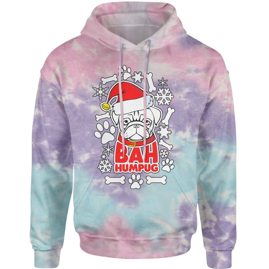 Bah HumPug Ugly Christmas Holiday  Tie-Dye Adult Hoodie Sweatshirt