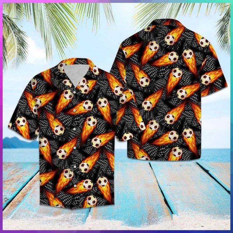 Soccer Fire Black Orange Unique Design Hawaii Shirt Ha32181