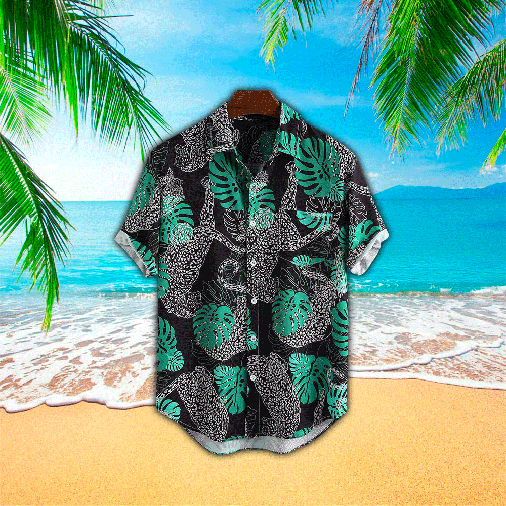 Leopard Mint Green Leaf Hawaii Shirt Aloha Ha37381