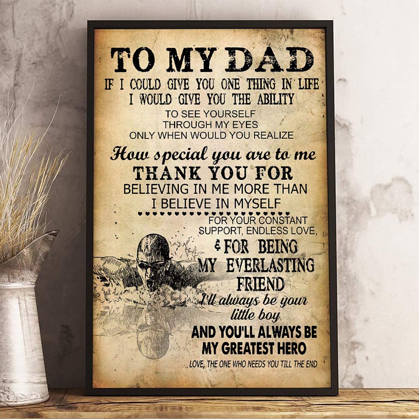 Poster Swimming My Dad Always Be My Greatest Hero- House Decor – Motivational Wall Art – Aesthetic Posters – Vintage Posters