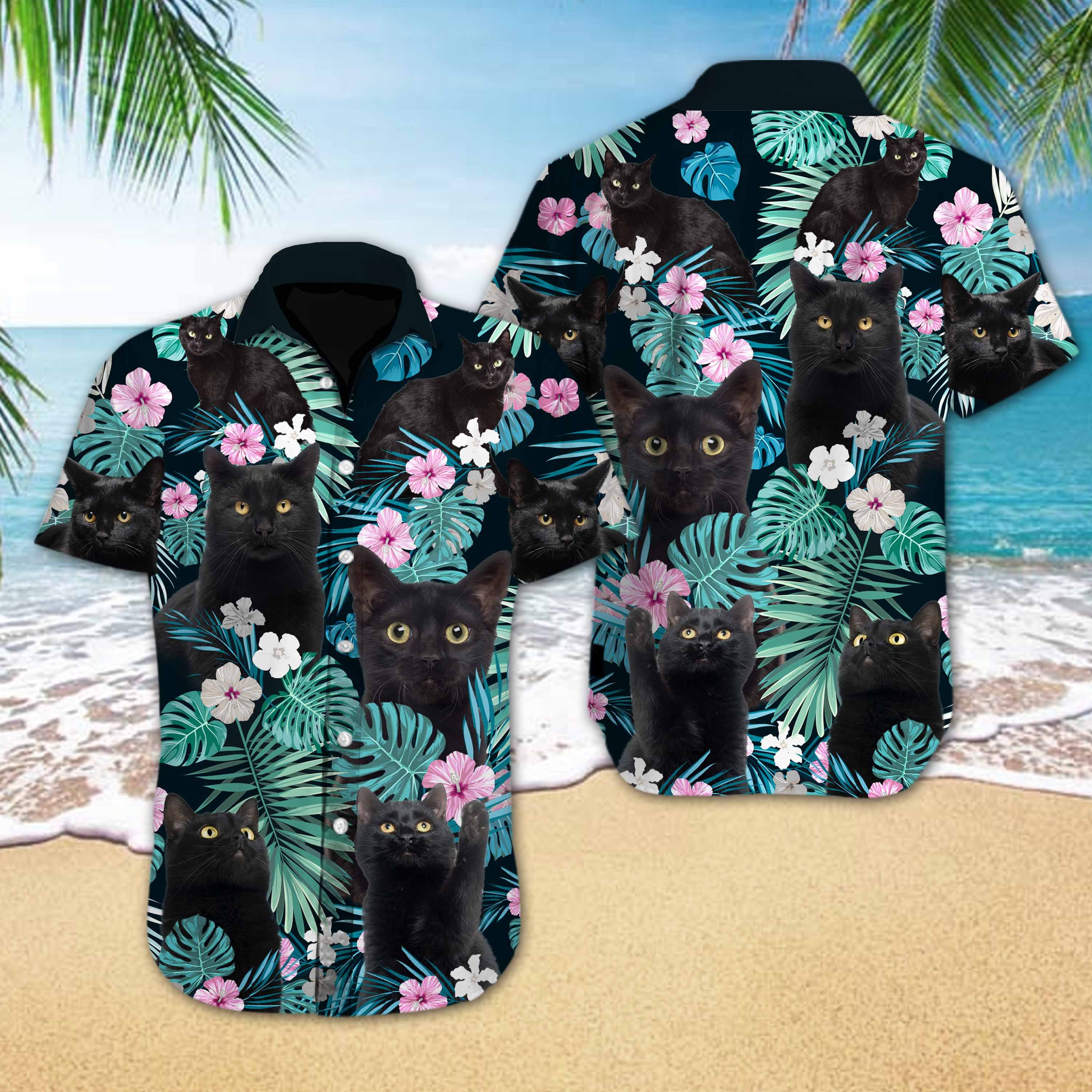 Black Cat Flower Hawaii Shirt Ha89476