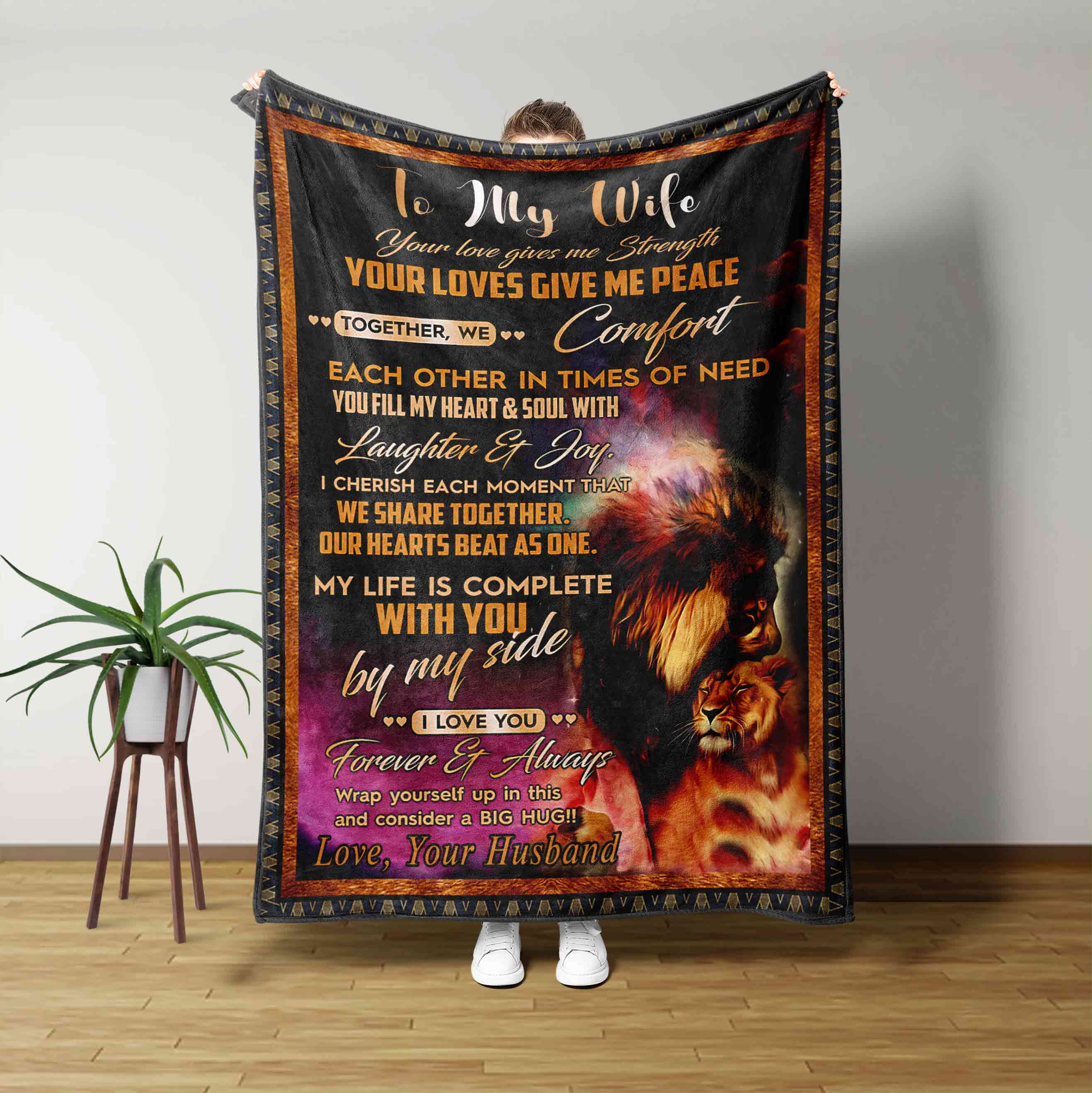 To My Wife Angel Blanket, Lion Blanket, Custom Name Blanket, Family Blanket, Gift Blanket