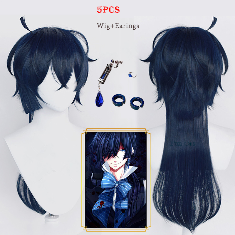 Anime The Case Study of Vanitas Cosplay Wig Vanitas No Karte Dark Blue Hair Earring Ear Clips Heat Resistant Fiber Hair Wig Cap alx