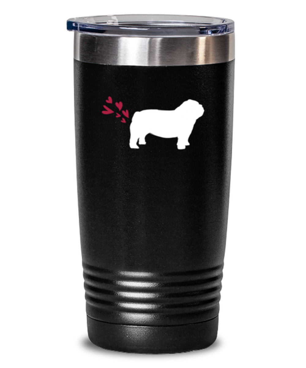 20 Oz Tumbler Stainless Steel Insulated Funny English Bulldog Heart Tail Dog