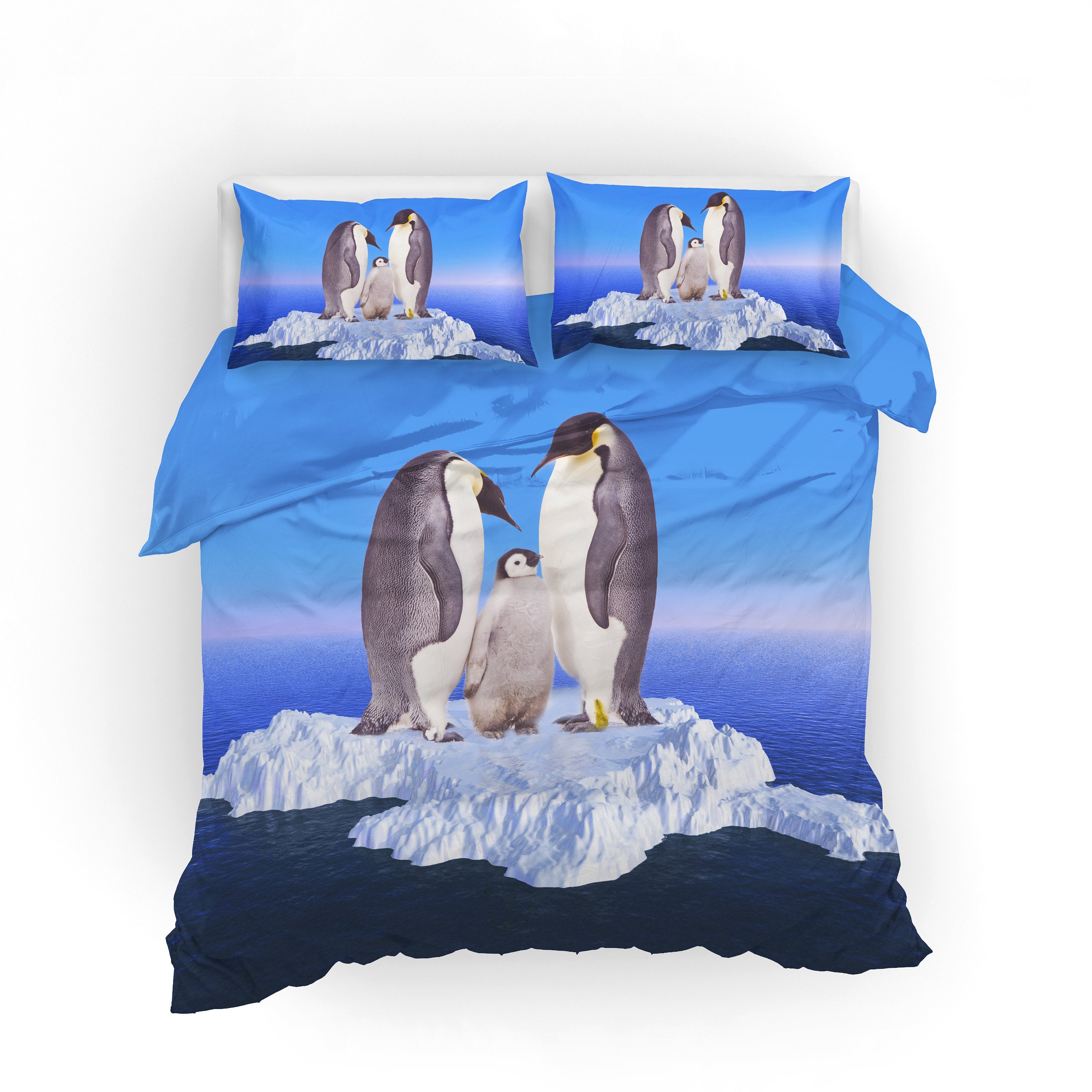 3D Penguin Iceburg Blue Bedding Set Quilt Cover Quilt Duvet Cover ,Pillowcases Personalized  Bedding,Queen, King ,Full, Double 3 Pcs