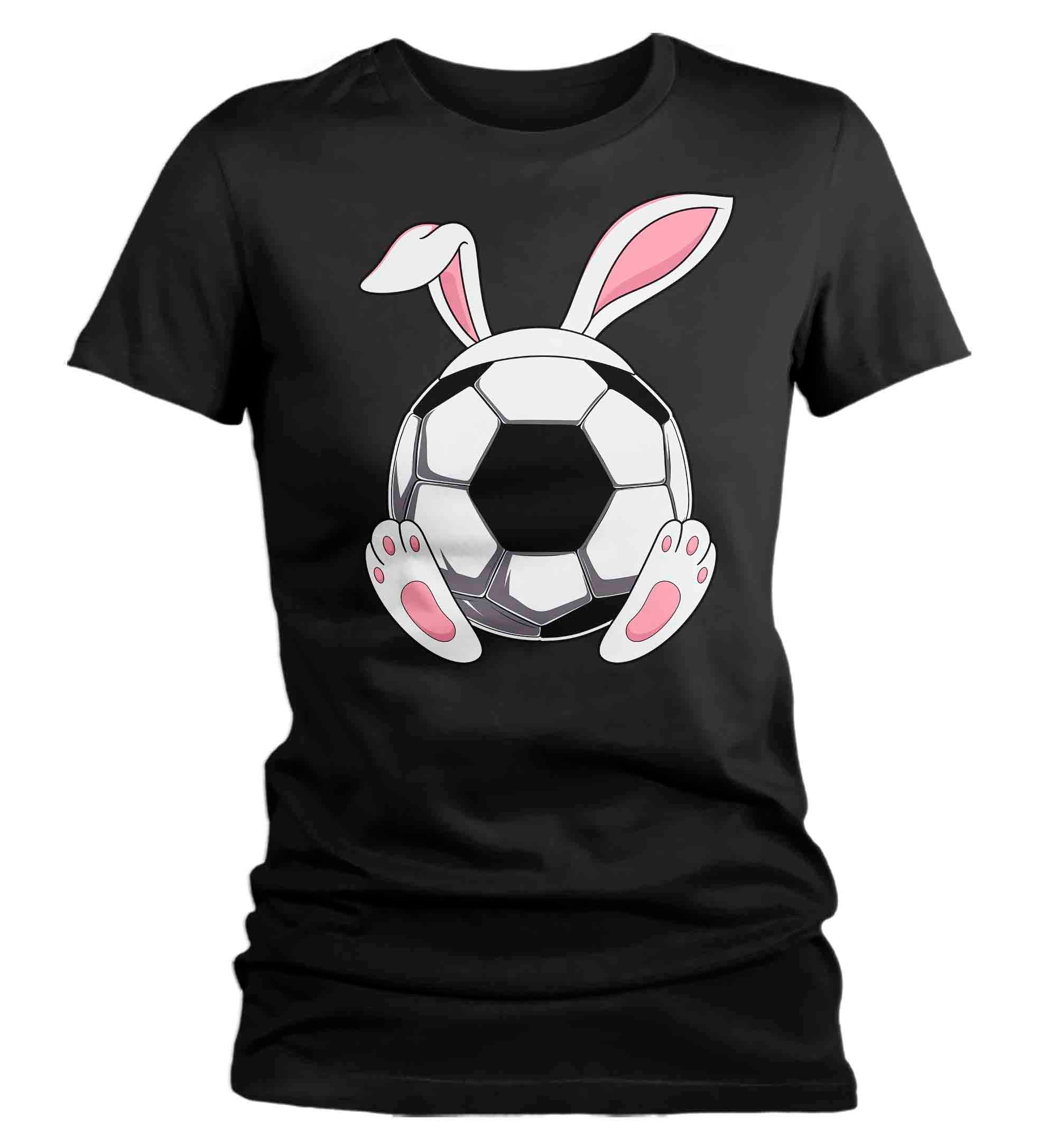 Women’S Funny Easter T Shirt Soccer Ball Bunny Shirt Rabbit Ears Feet Soccer Coach Gym Teacher Tshirt Gift Easter Tee Ladies Woman