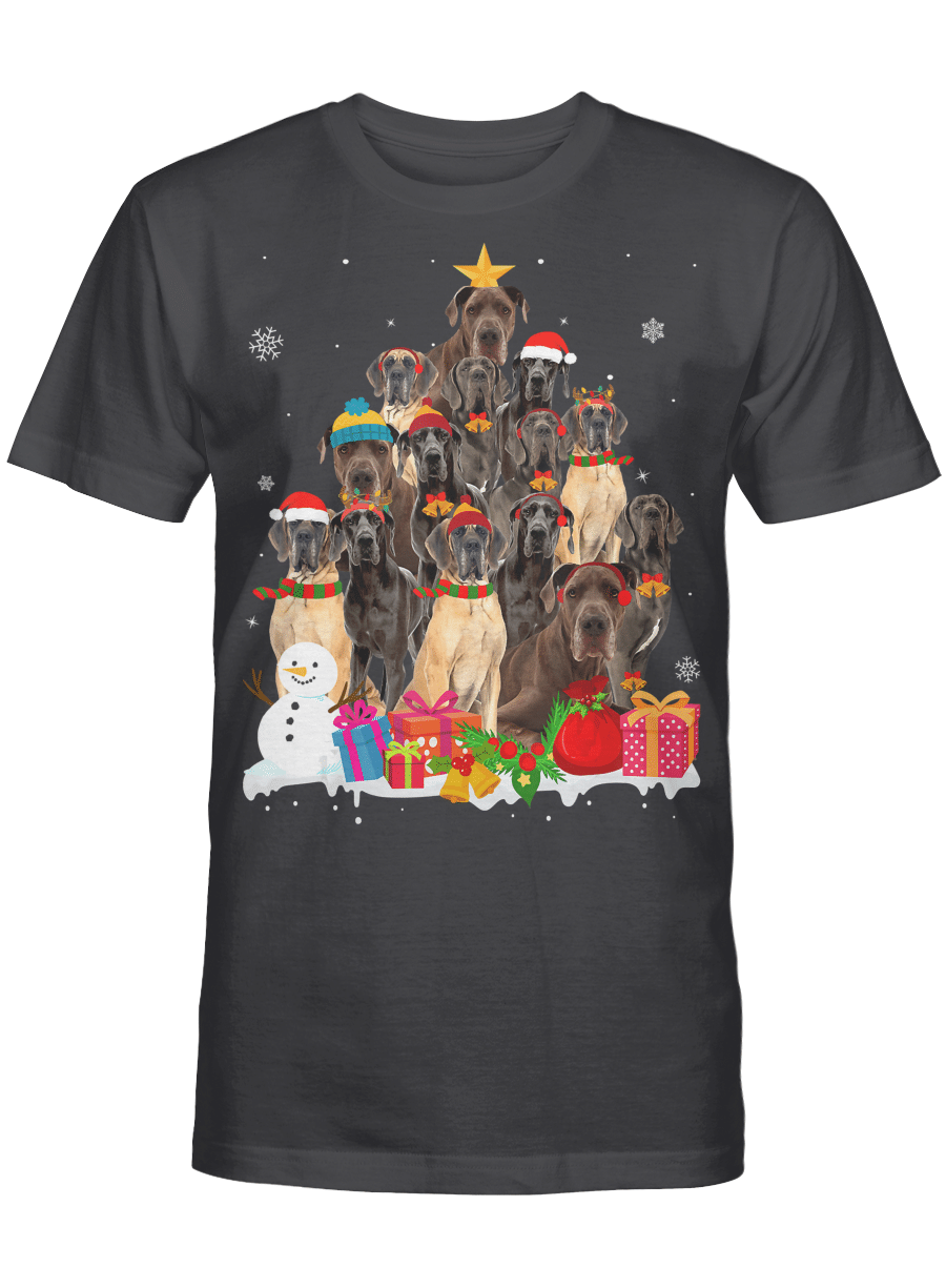 AmazeStyleZ Santa’s Reindeer, Ugly Christmas Sweater, Christmas Gift Ideas, Funny Dane Christmas Tree Pet Dog Lover Gift T-Shirt