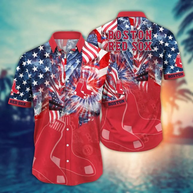 Patriotic Boston Red Sox Hawaiian Shirt For Fireworks Celebration