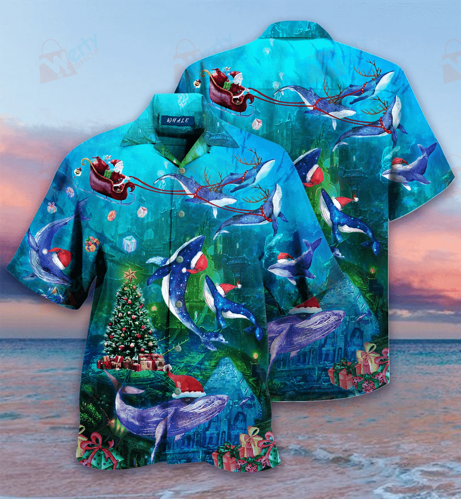 Cover your body with amazing Christmas Whales Under The Sea Hawaiian Shirt