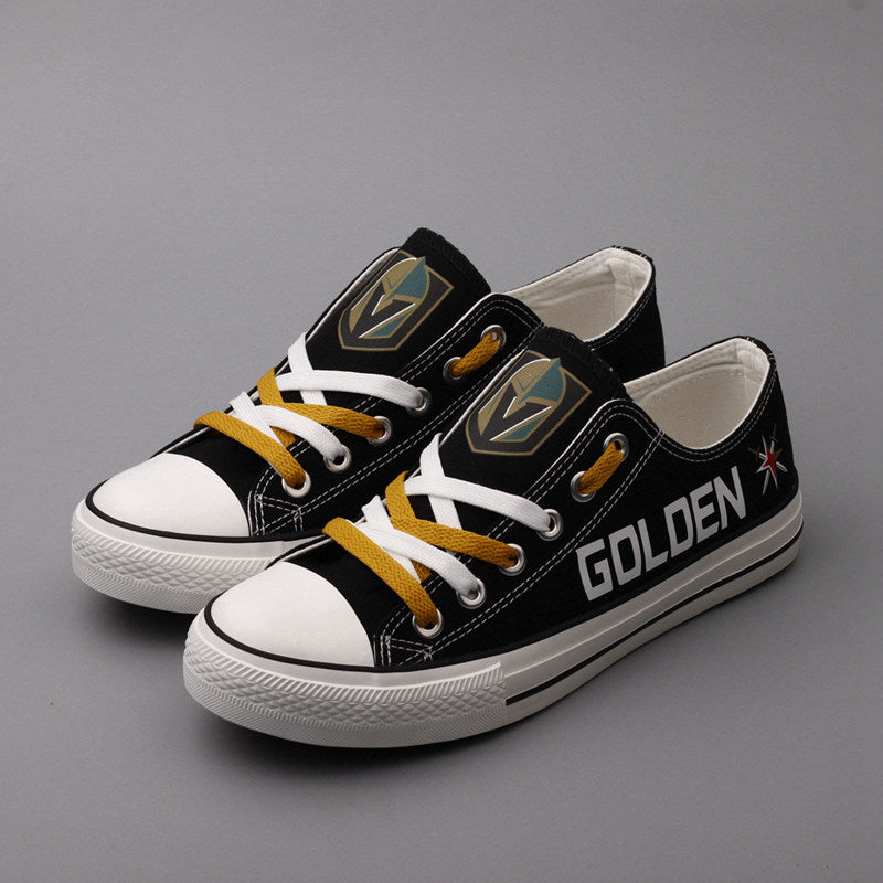 2018 Hot Sale Black Canvas Shoes Vegas Golden Knights Fans Shoes New Print Low Top Lace Shoes Flat