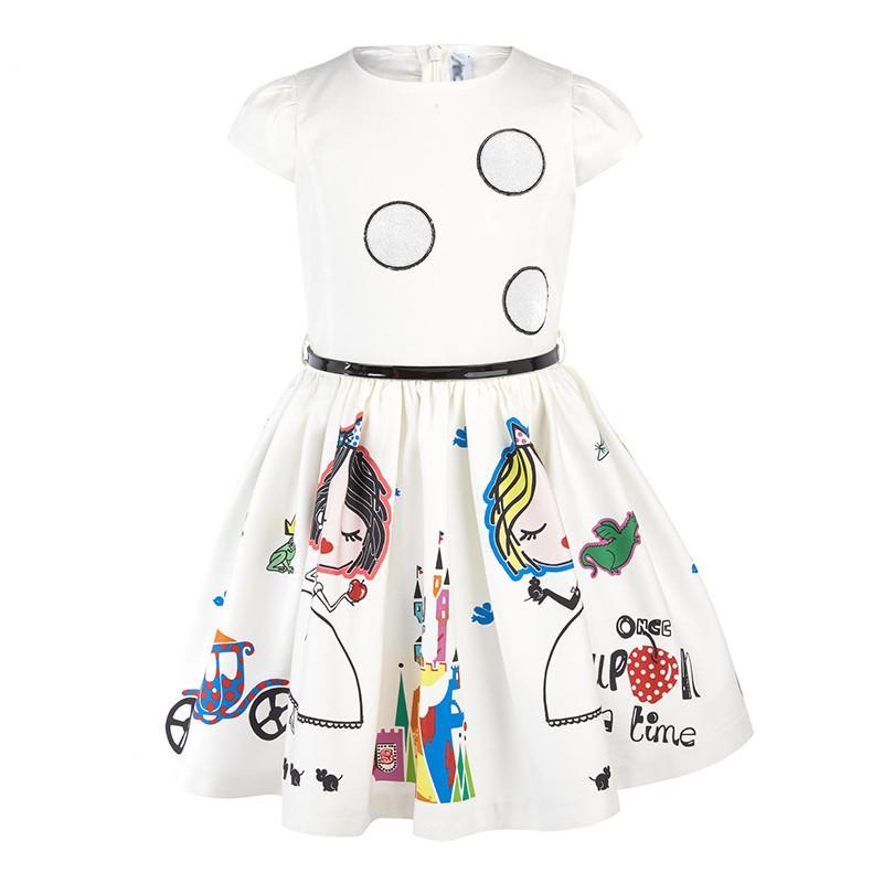 Summer Girls Dress 2020 New Cute Cartoon Pattern Kids Dresses for Girl 2 3 4 5 6 7 Year Children White Princess Party Clothing alx