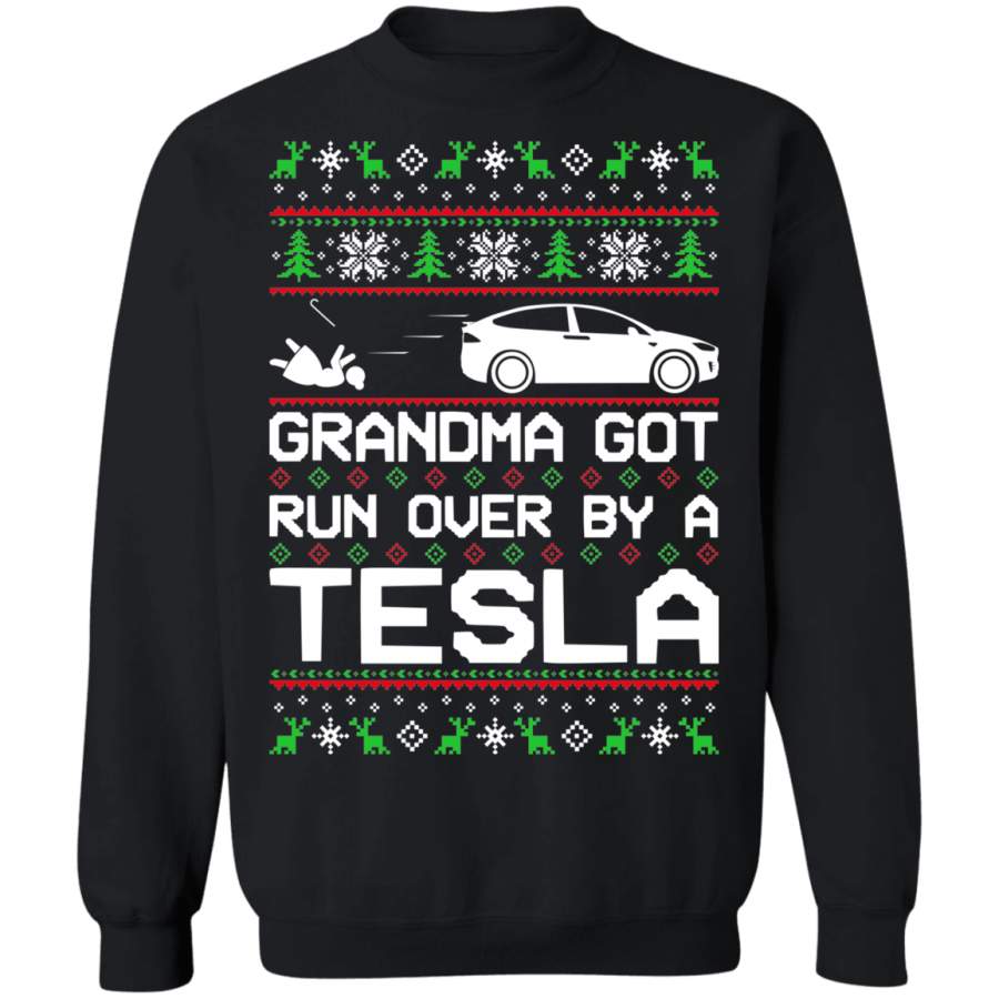 Tesla Model X Ugly Christmas Grandma Got Run Over Crewneck Sweatshirt