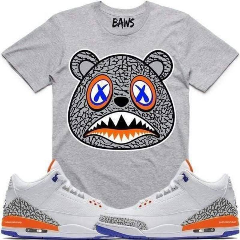 Jordan Retro 3 Knicks Sneaker T Shirt To Match-Elephant Knicks Gray